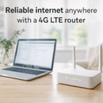 modern home desk setup using a 4G LTE router for internet