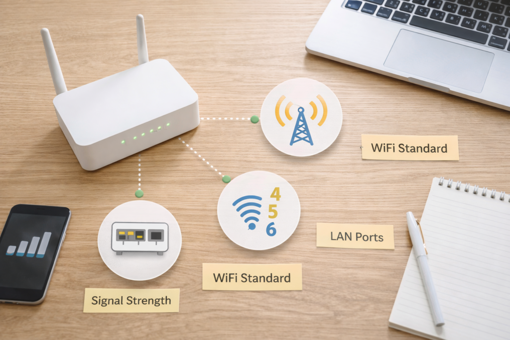 infographic style layout showing features of a 4G LTE router