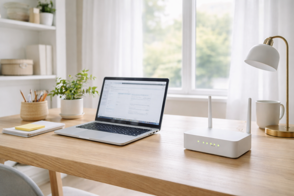 home office powered by a 4G LTE router connection