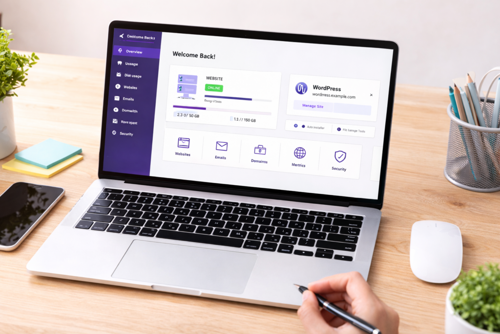 web hosting dashboard on laptop screen